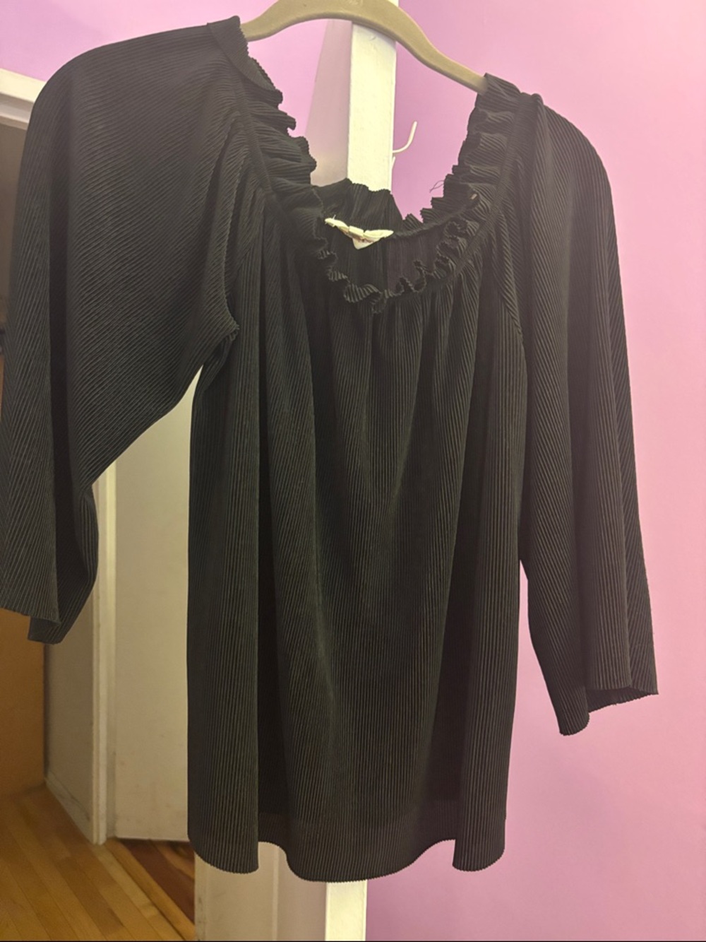 Deletta Black Ruffle-Neck Blouse